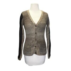 NWT Michael Stars Bittersweet Cardigan Leather Sleeves Ombre Size 1 XS Brown Tan